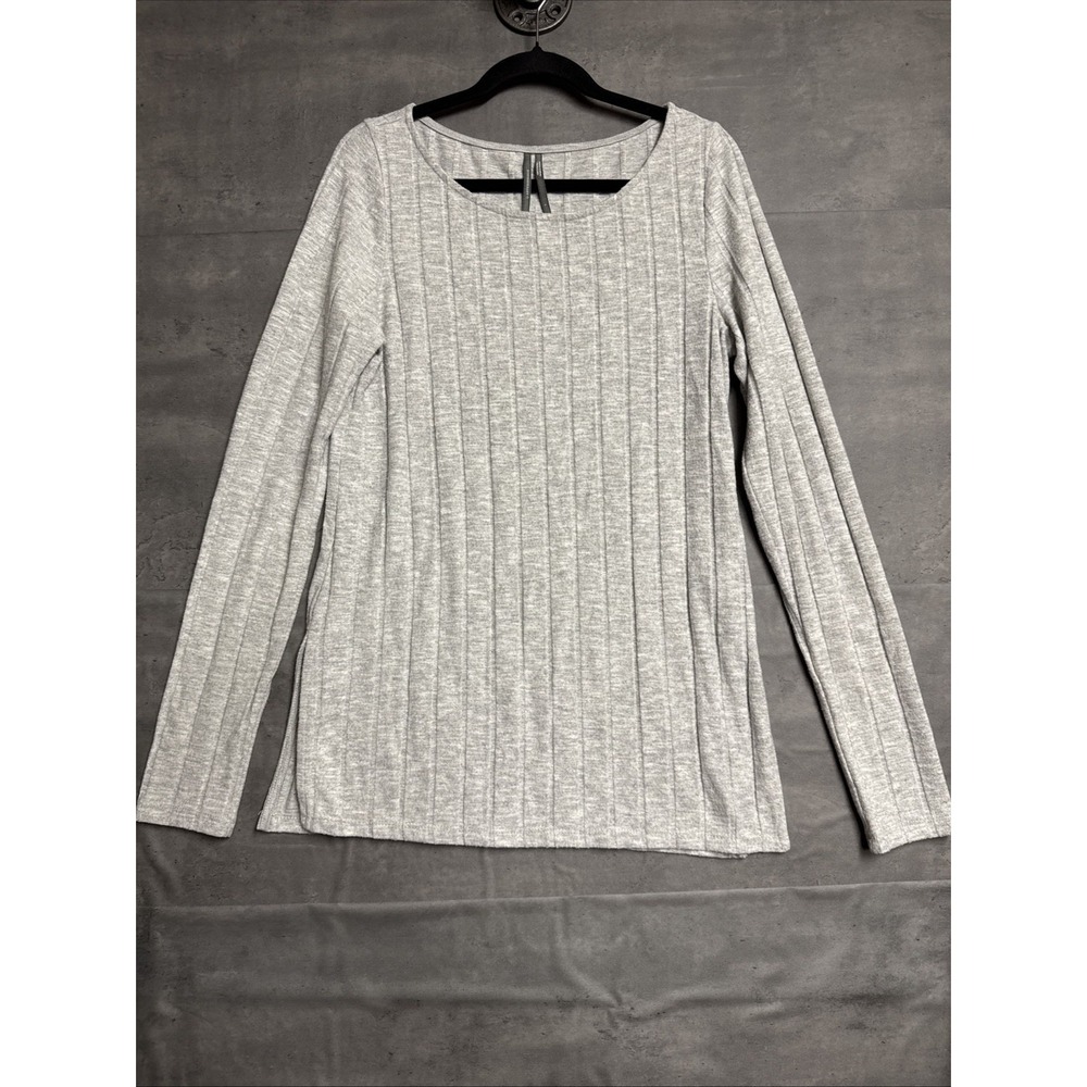 soft gray wide-ribbed scoop neck tunic sweater Anthropologie Lg